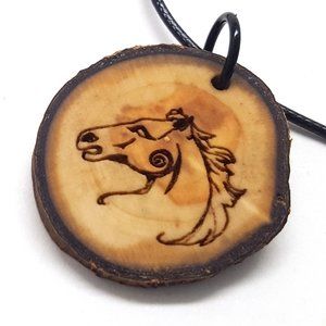 Celtic Horse Wooden Pendant Necklace
